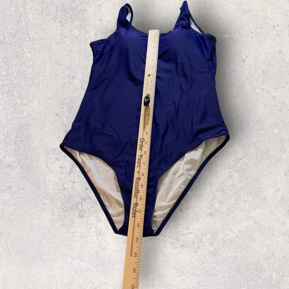 Womens Size Large Navy Blue One Piece Swimsuit Scoop Neck Swimwear - Picture 4 of 7
